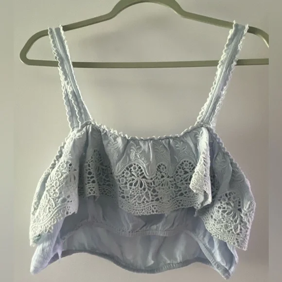 American Eagle Outfitters Light Blue Lace Tank Top Size S - Picture 2 of 11